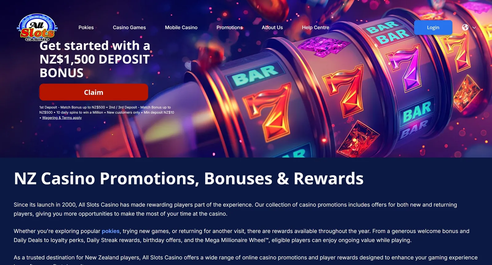 All Slots Casino NZ promotions, bonuses and rewards page