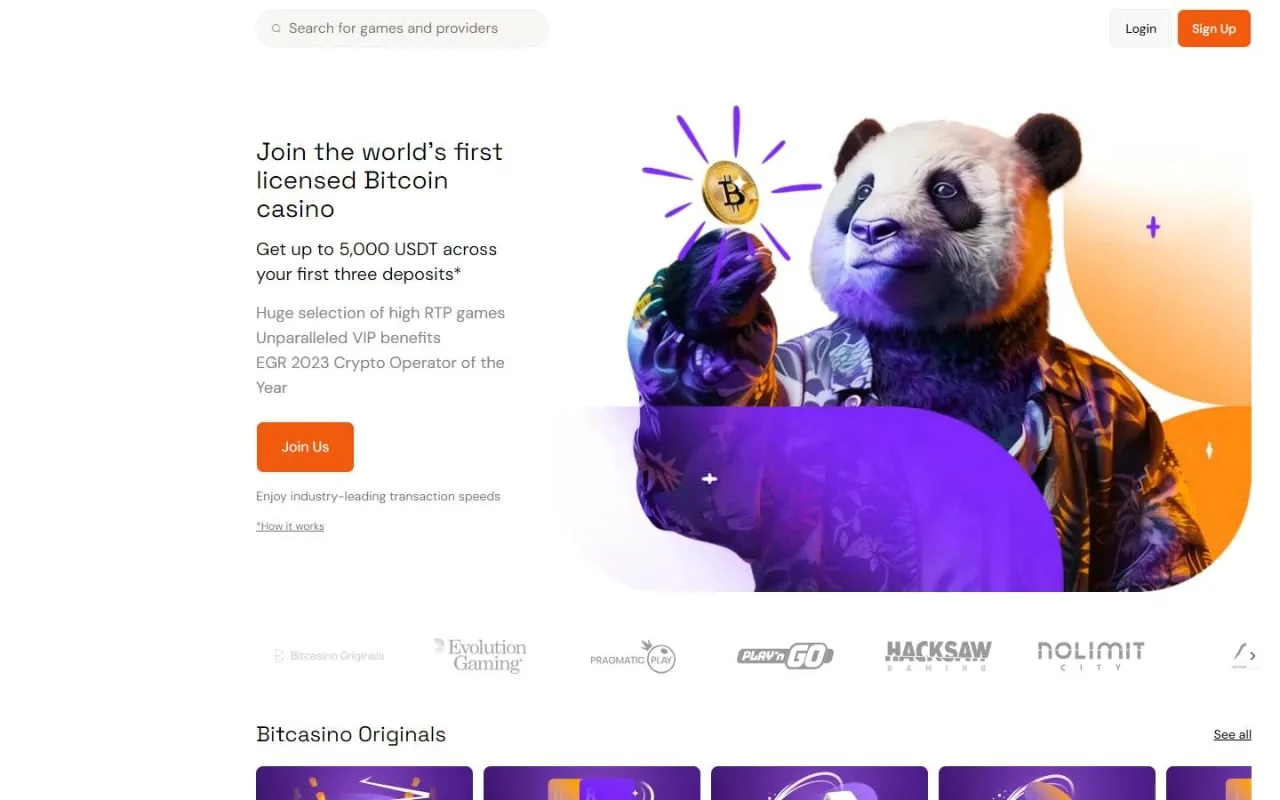 Bitcasino homepage: join the world’s first licensed Bitcoin casino, up to 5,000 USDT across three deposits