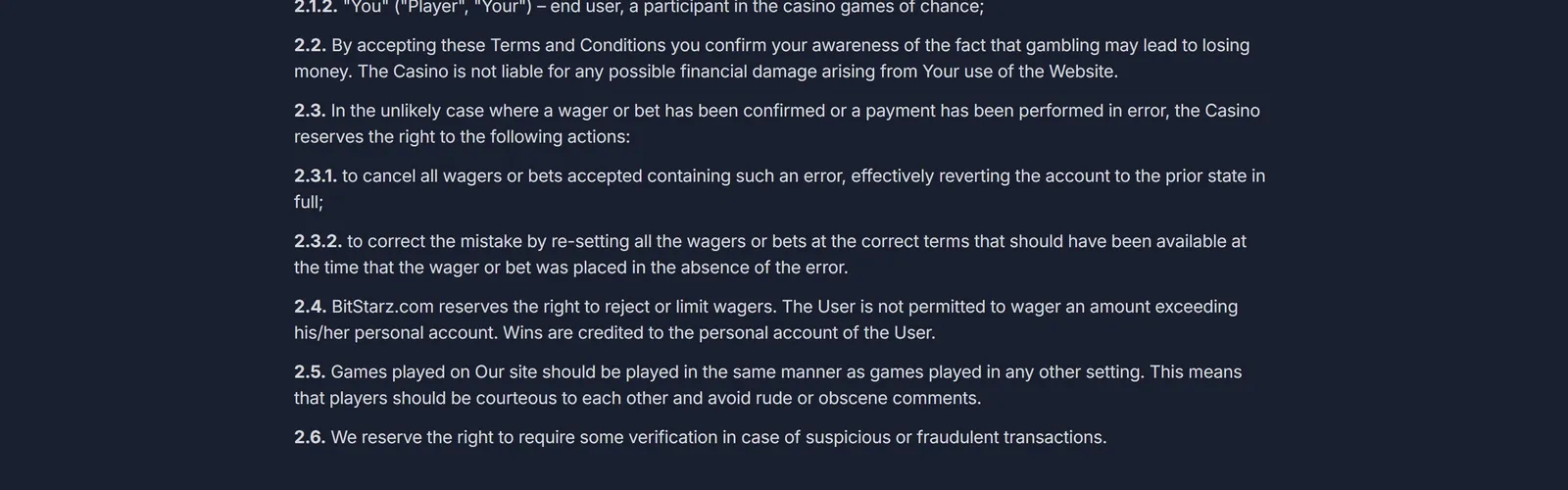 BitStarz bonus terms and conditions page