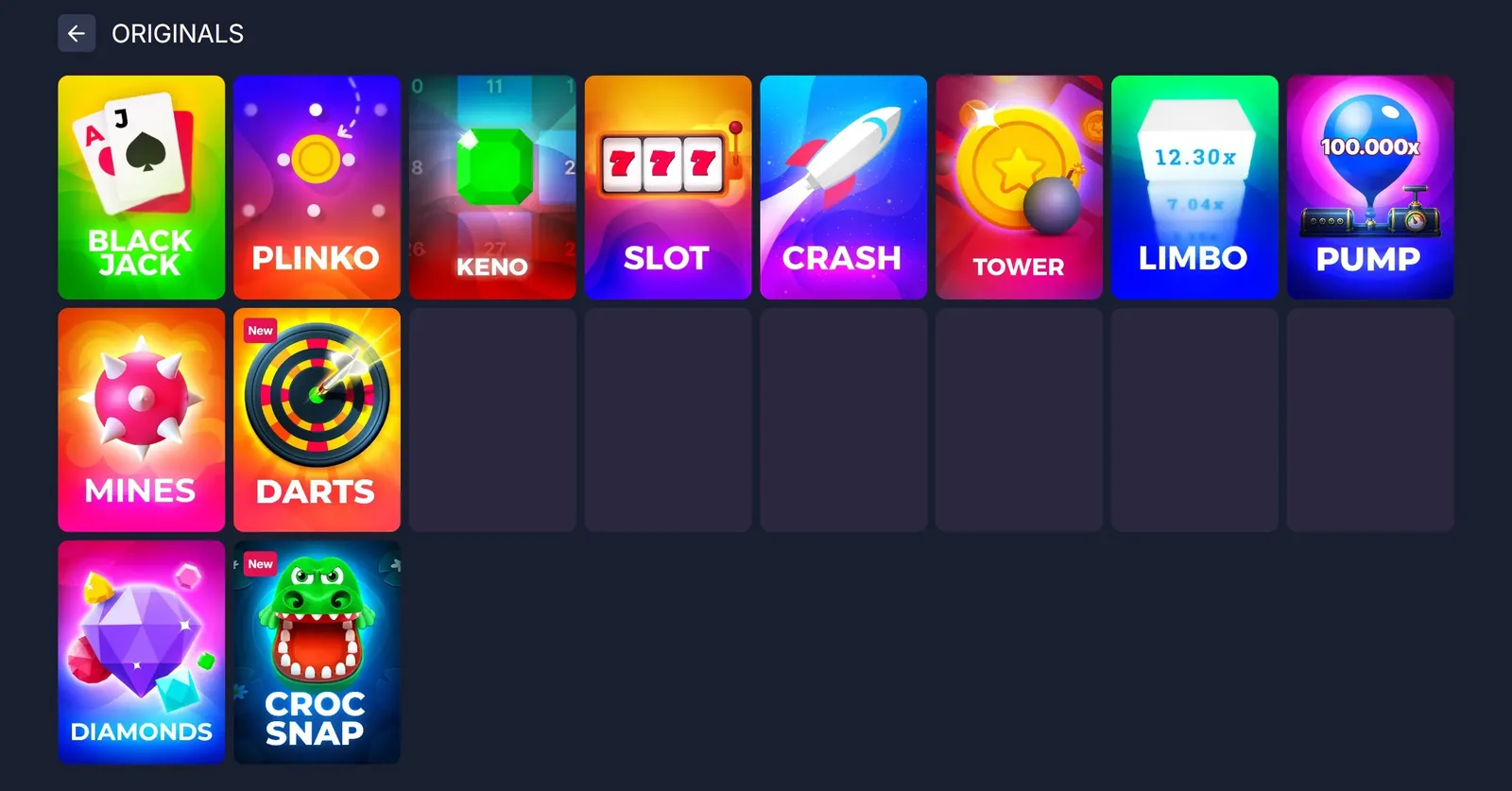 BitStarz Originals: Blackjack, Plinko, Keno, Slot, Crash, Tower, Limbo, Pump, Mines, Darts, Diamonds and Croc Snap