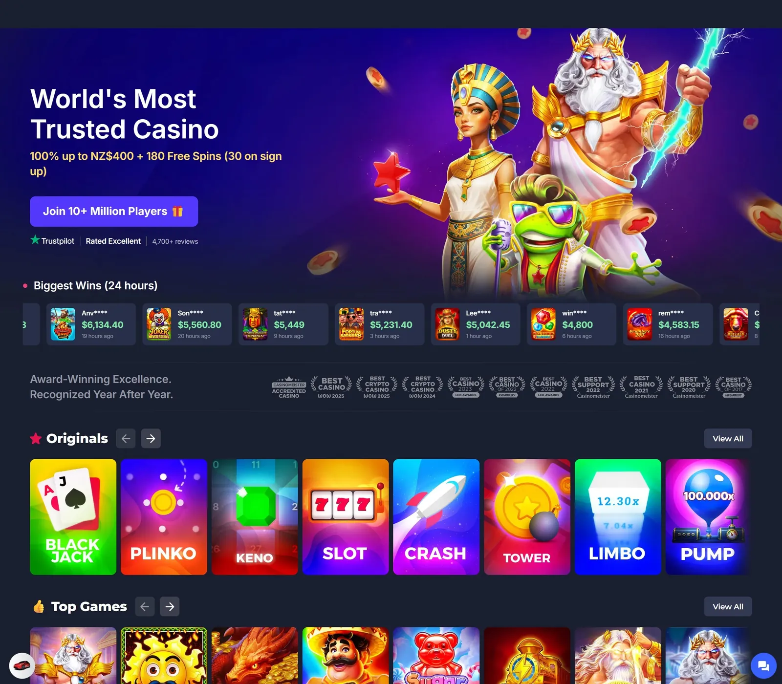 BitStarz homepage with the Join 10+ Million Players sign-up button
