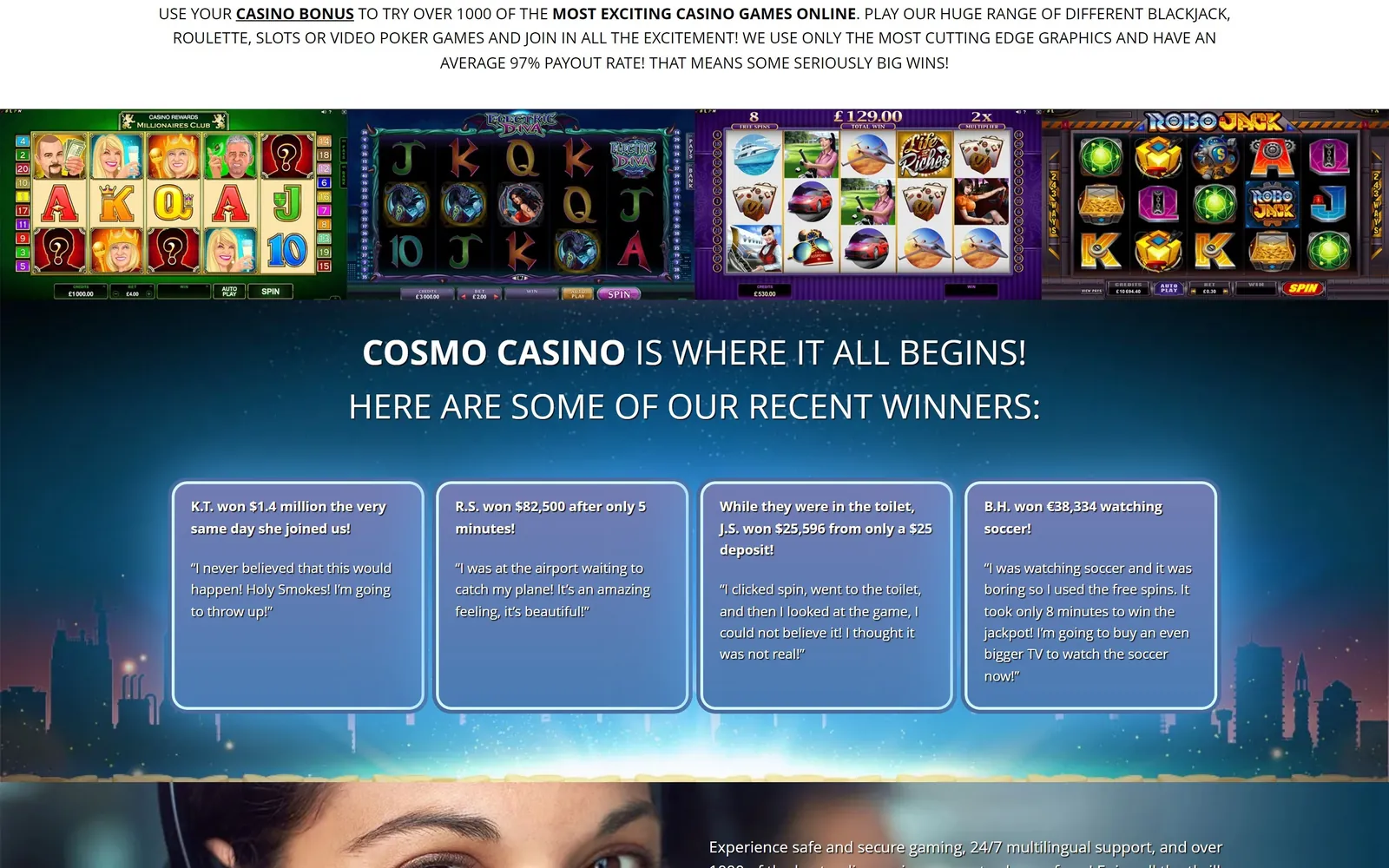 Cosmo Casino recent winners list and pokies strip