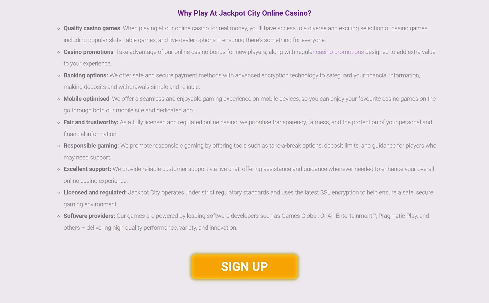 Why play at Jackpot City online casino page