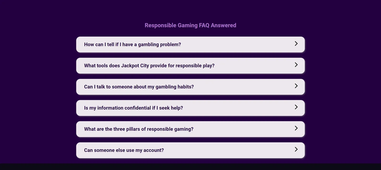 Jackpot City responsible gaming FAQ