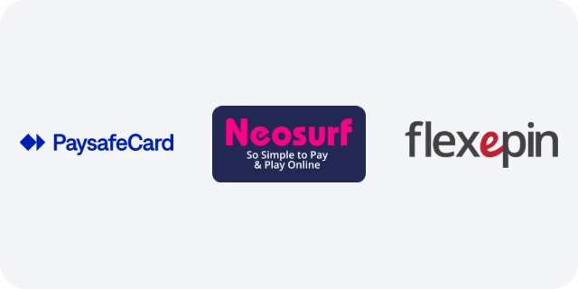 Paysafecard, Neosurf and Flexepin logos