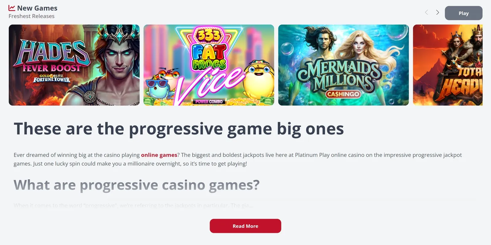 New games and progressive jackpot rails at Platinum Play