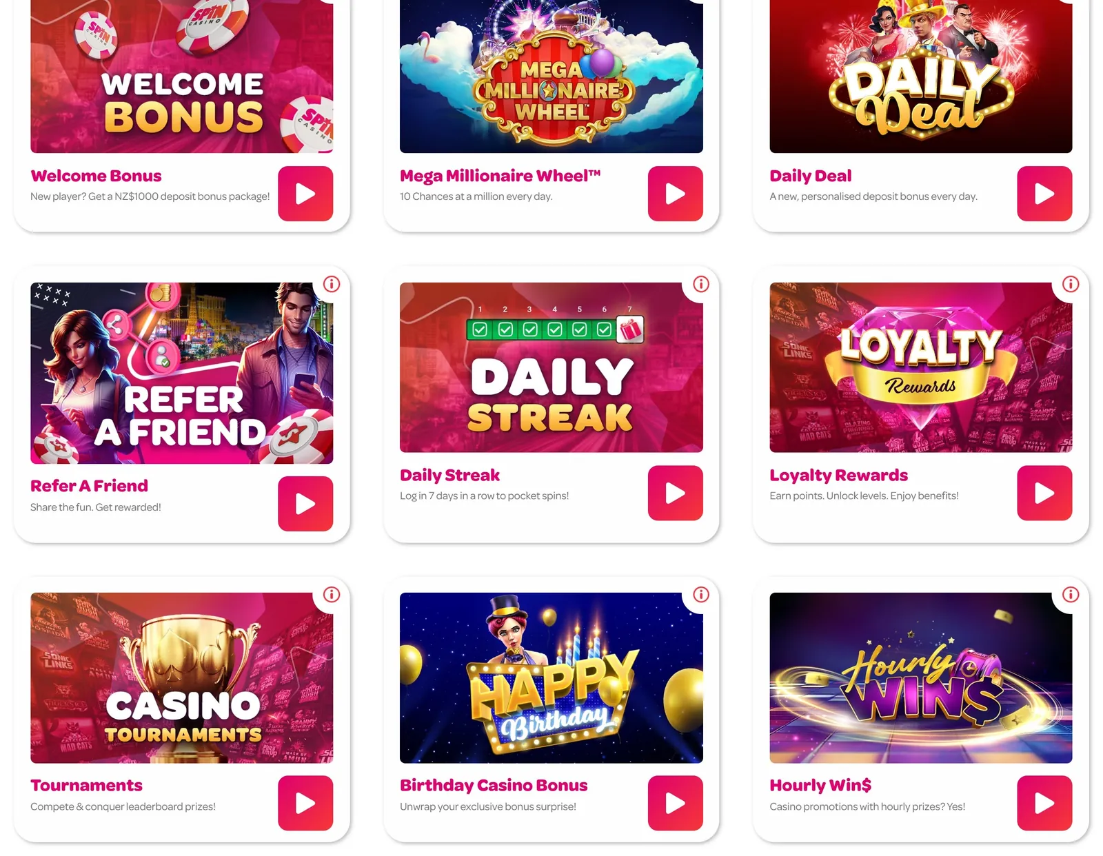 Spin Casino promotions: Daily Deal, Daily Streak, Hourly Wins, tournaments and loyalty rewards