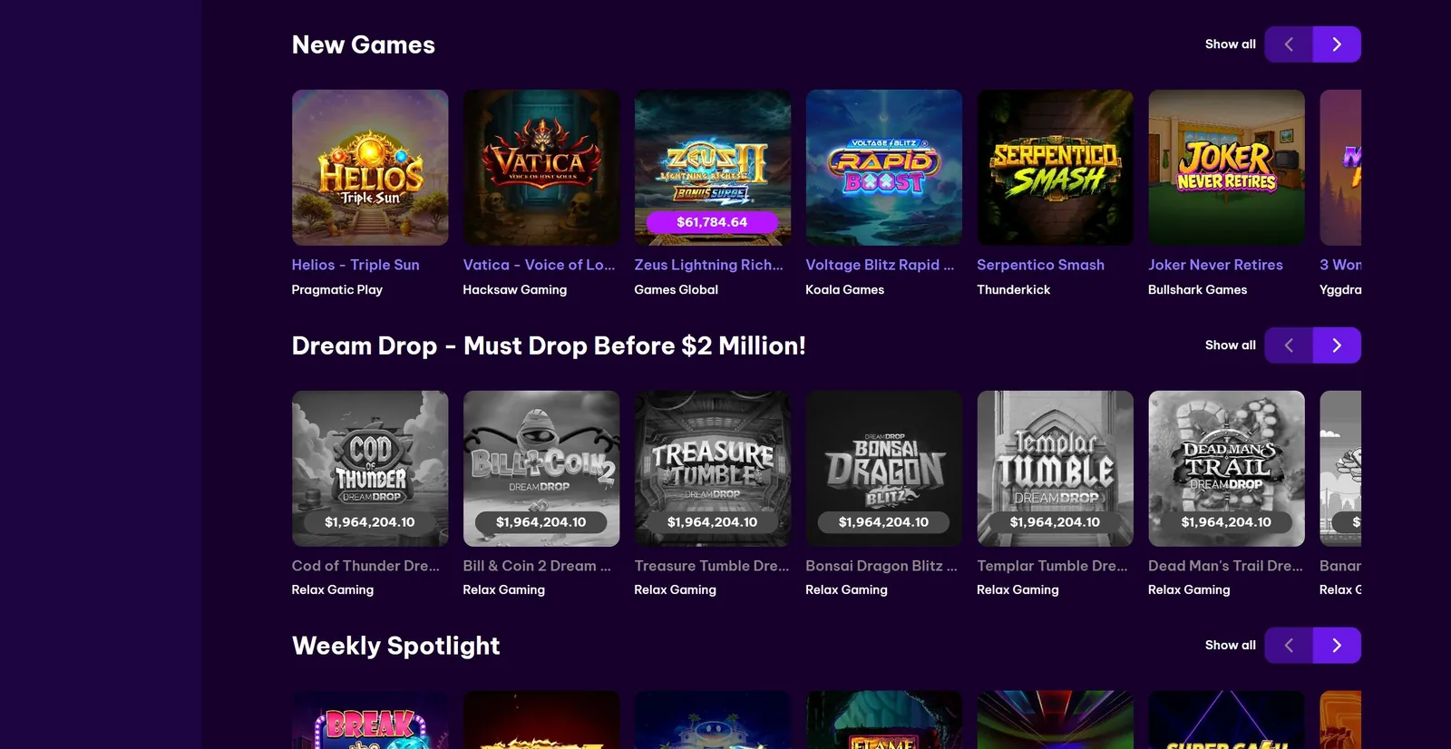 Wheelz Casino new games and Relax Gaming Dream Drop jackpot rail